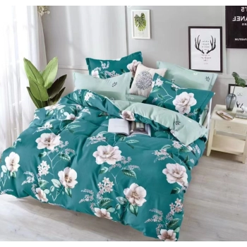 Pościel Flanelowa 200x220 turkusowa w kwiaty FL661